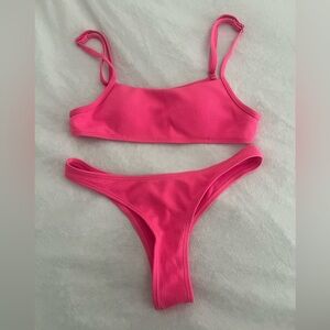 Hot Pink Ribbed Two-Piece Bikini Set